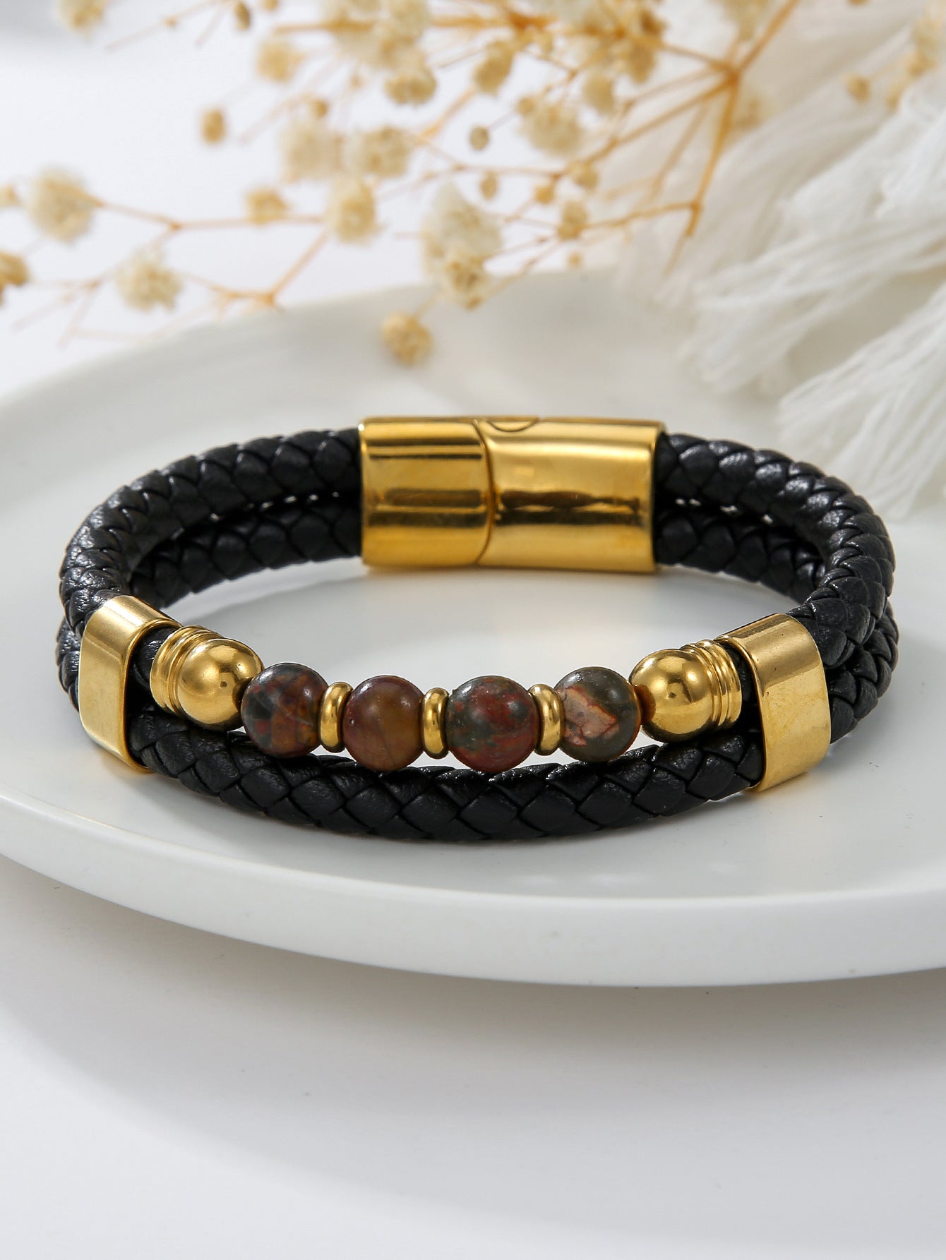 Women's Elegant Leather Hip Hop Stainless Steel Bracelets