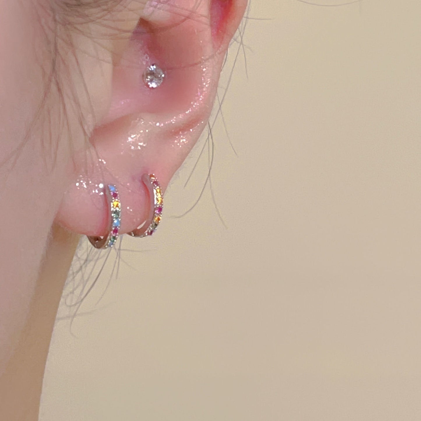 Bridge Niche Design Exquisite Color Zircon Small Ear Clip Unique Rings