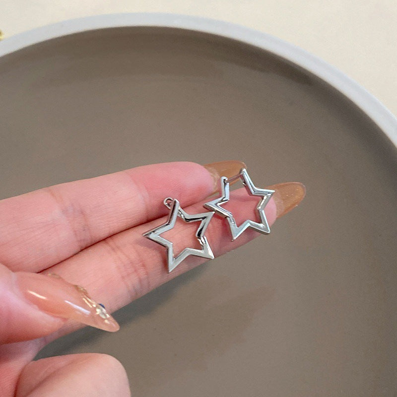 Women's Sier Hollow Five-pointed Star Clip Design Simple Fashionable Earrings