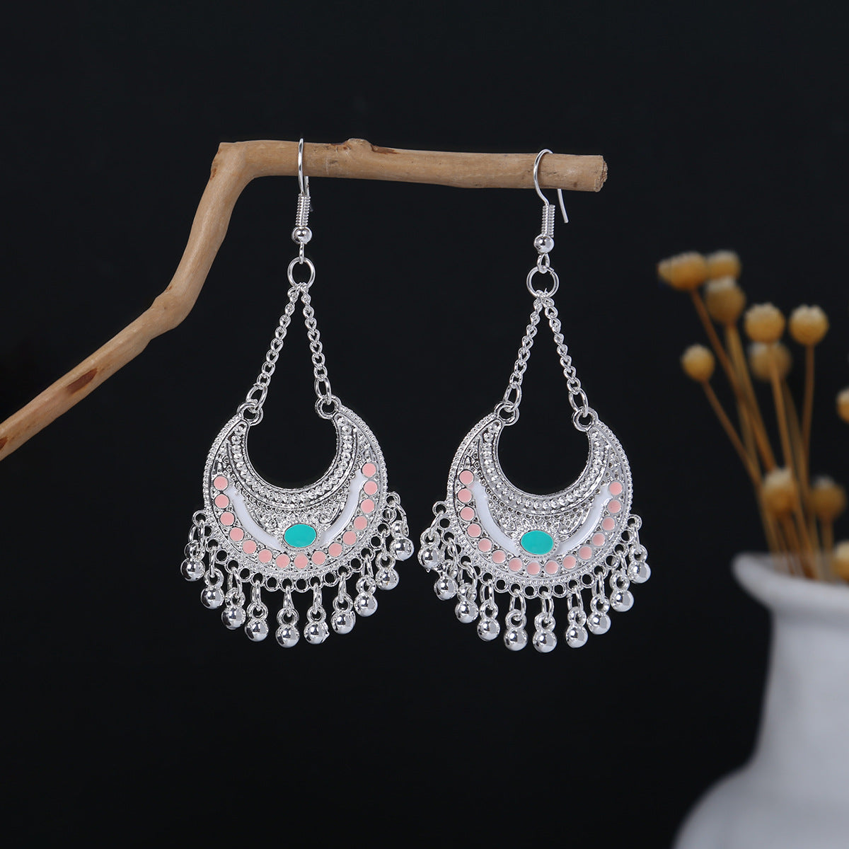 Metal Alloy Retro Ethnic Style Geometric Water Drop Round Bell Earrings