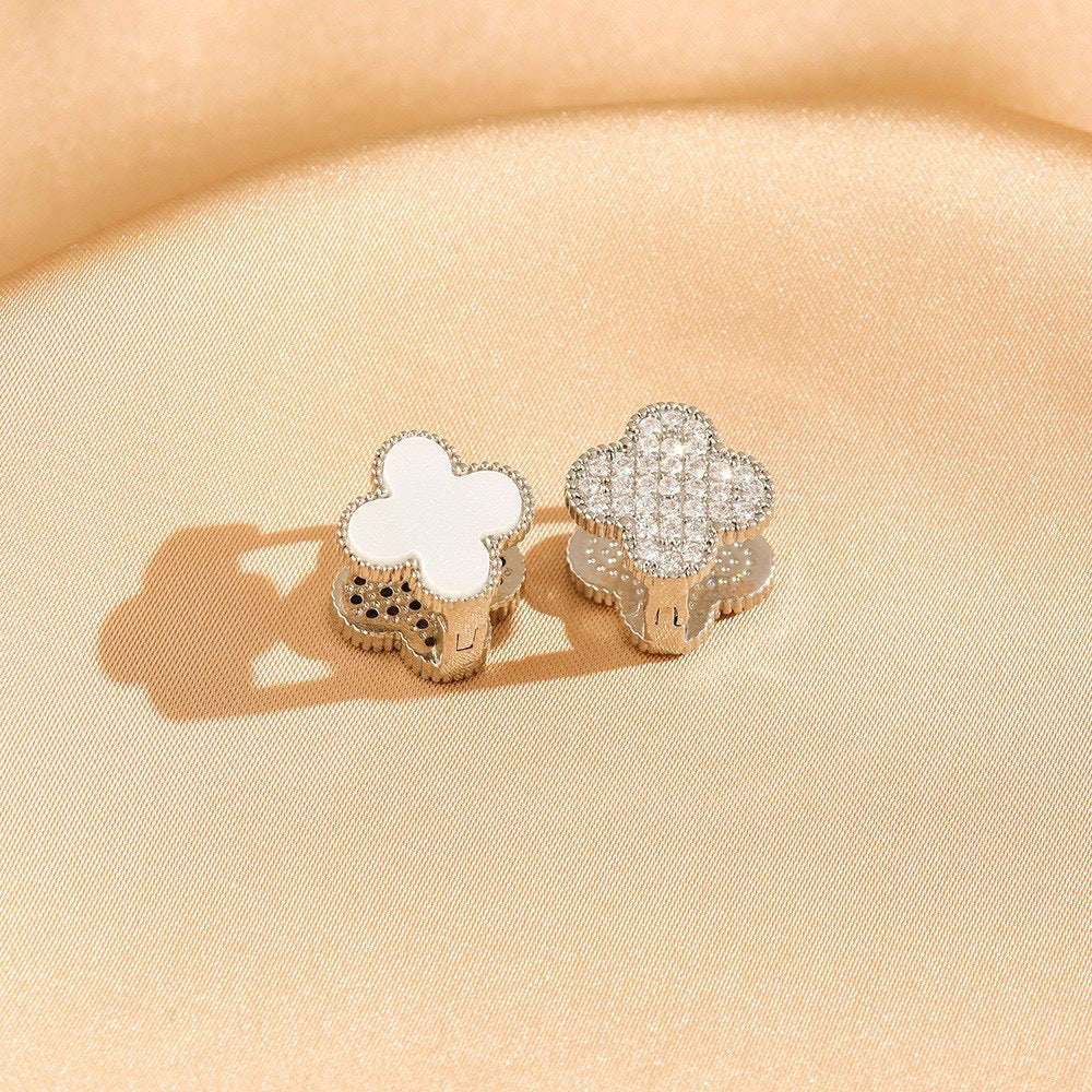 Zircon Double-sided Clover Clip Retro Minority Design Sense Light Luxury Ear Buckle