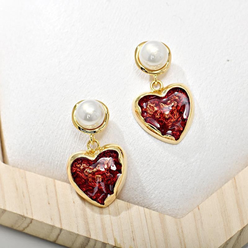 French Classic Bright Colored Glaze Heart Pearl Exquisite Fashion Temperament Rings