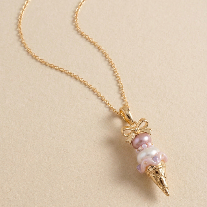 Pearl Ice Cream Bear Head Cupcake Bow Pendants