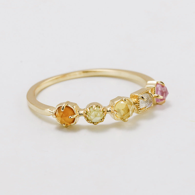 Five Irregular Colorful Colored Gems Natural Rings