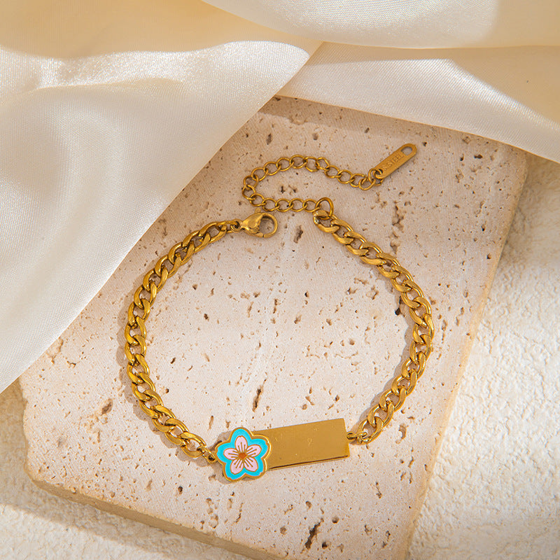 Stainless Steel Bow Square Plate Female Cartoon Mickey Titanium Drip Bracelets