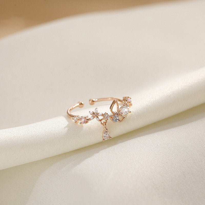 Of Butterfly Flower Female Korean Style Ring
