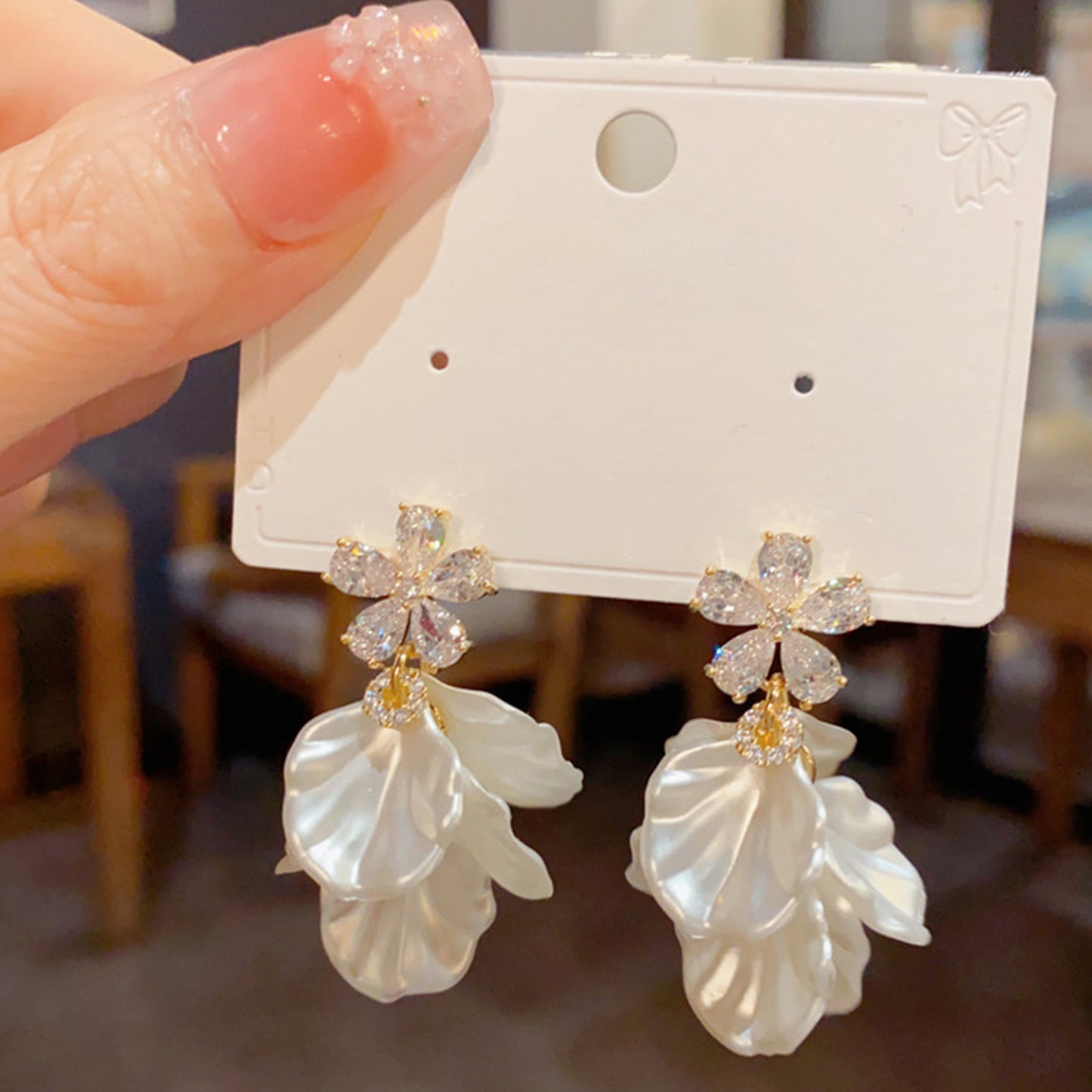 Minority Design Zircon Petal Fringed Female Sier High Class Earrings