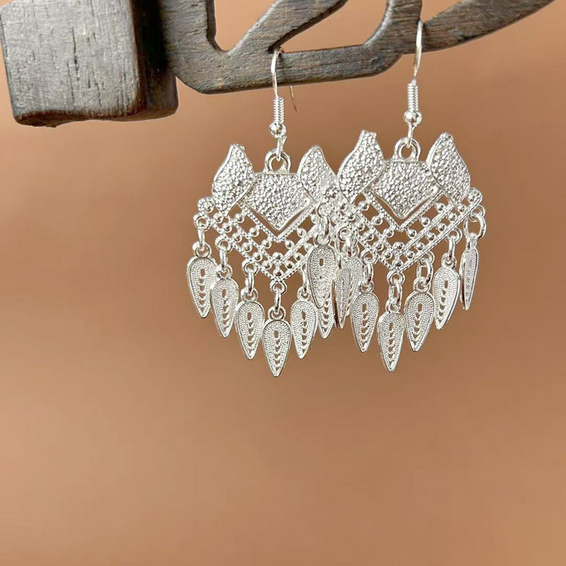 Sier Ethnic Style Peacock Retro Ear Hook Vintage Scenic Spot Earrings