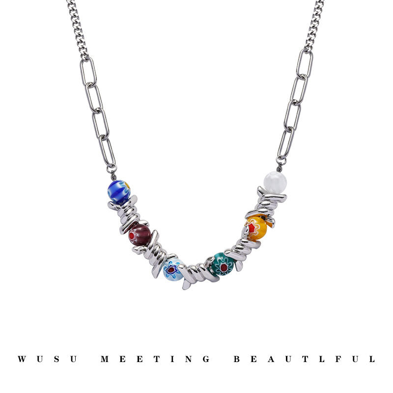 Light Luxury Minority Design Colorful Glass Beads Thorns Style Hip Necklaces