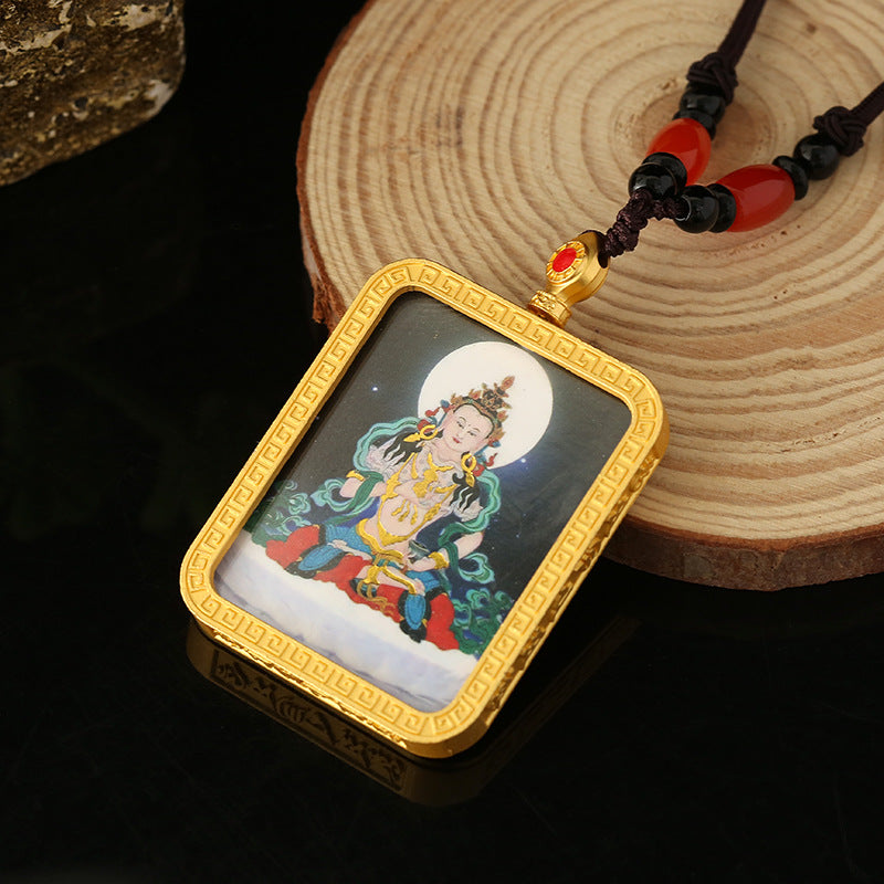 Women's & Men's Green Tara Buddha Statue God Of Wealth Body Protection Necklaces