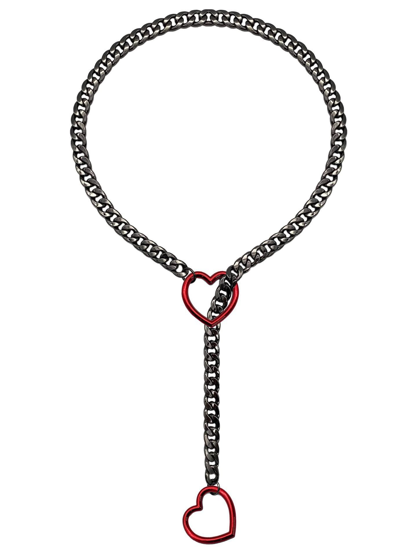 Punk Gothic Cuban Adjustable Love Heart Necklace