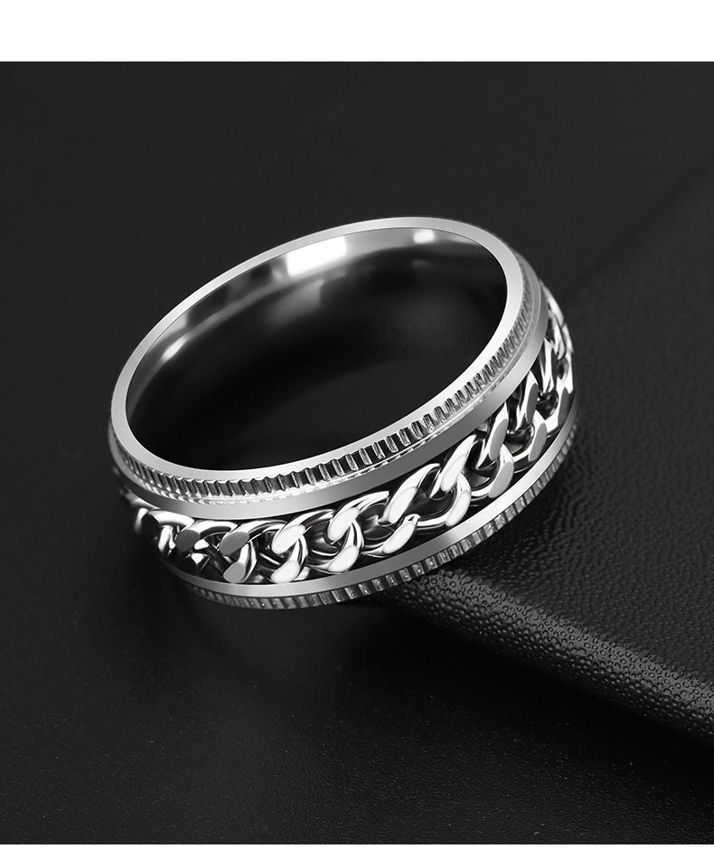 Men's Stainless Steel Ornament Pressure Pattern Rotatable Rings