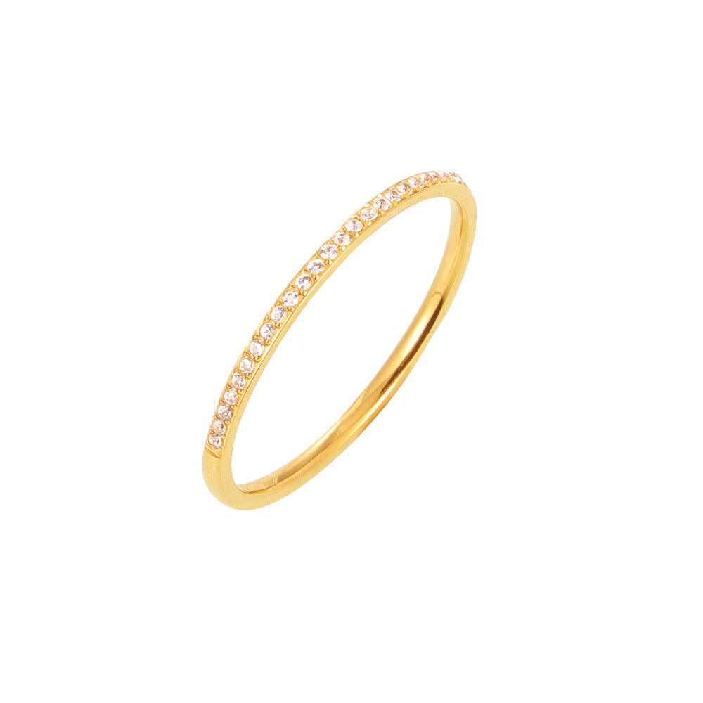 Daily Simple Style Micro Rhinestone Stainless Steel Gold-plated Rings