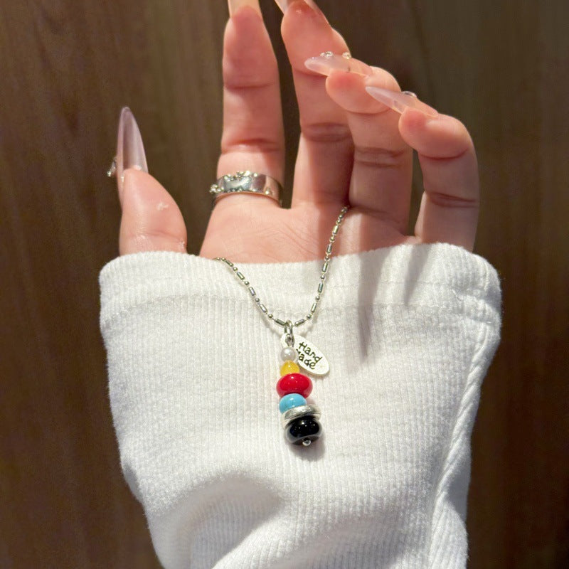 Contrast Color Beaded Niche Design Unique Sweater Chain Retro High Pendants