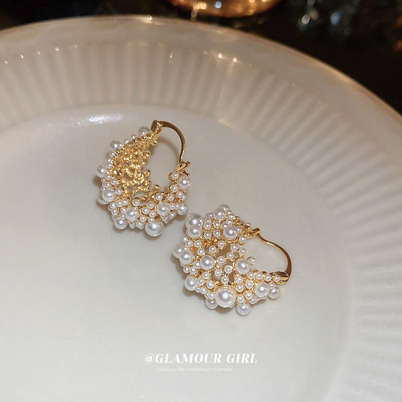 Real Gold Plating Sier Needle Pearl Hollow Clip French Entry Ear Buckle