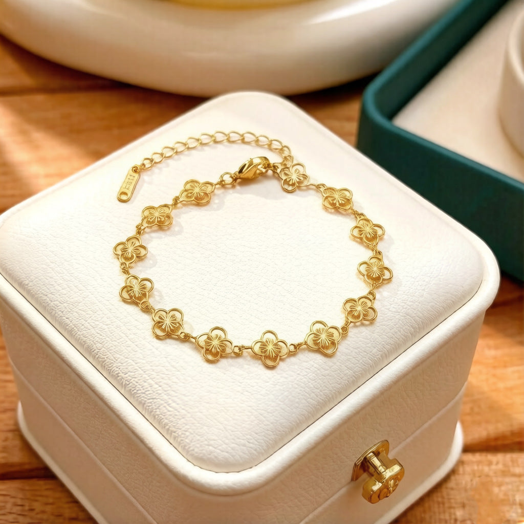 Simple Style Hollow Four-leaf Flower Chain Female Retro Bracelets