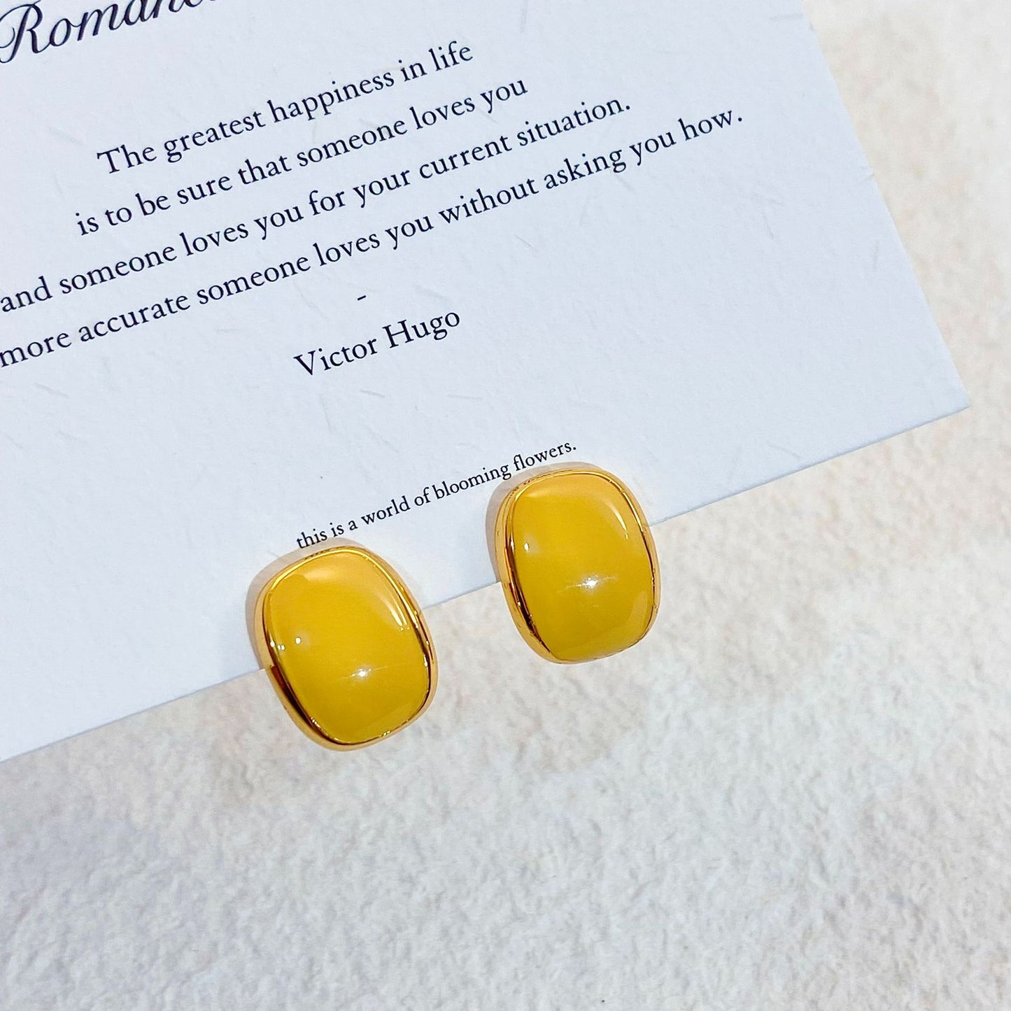Plated Real Gold Ginger Flower Enamel Drip Glazed Female Sweet Earrings