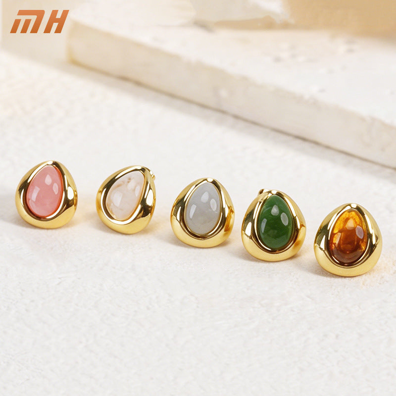 Women's Steel Style Oval Water Drop Ear Stud Earrings