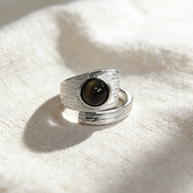 Korean Style Tigereye Irregular Design High-grade Simple Retro Sier-plated Rings
