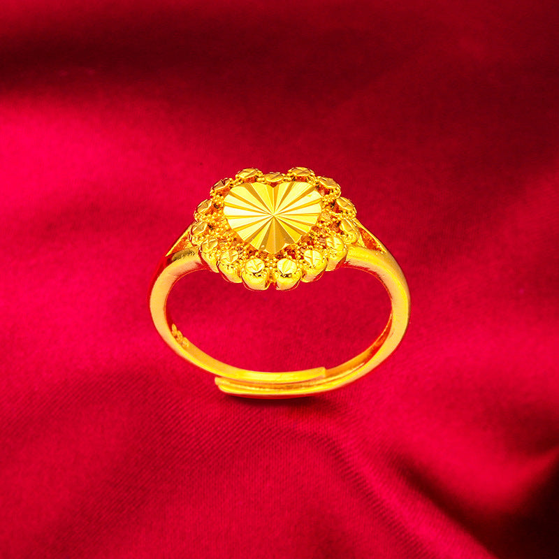 Women's Heart-shaped Vietnam Placer Gold Carven Design Fashion Alluvial Ring