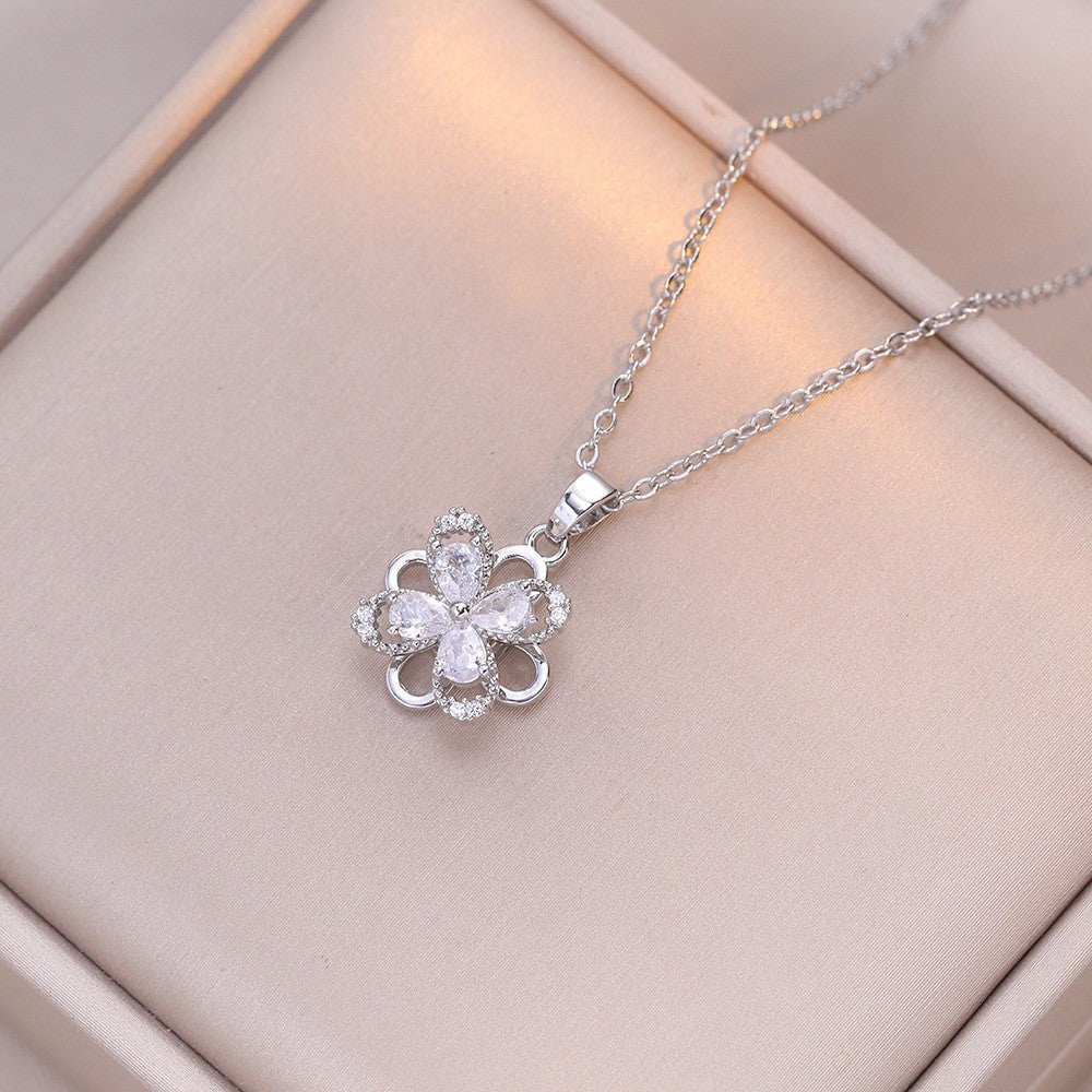Female Minority Fashion Design Rotating Bauhinia Zircon Flower Necklace