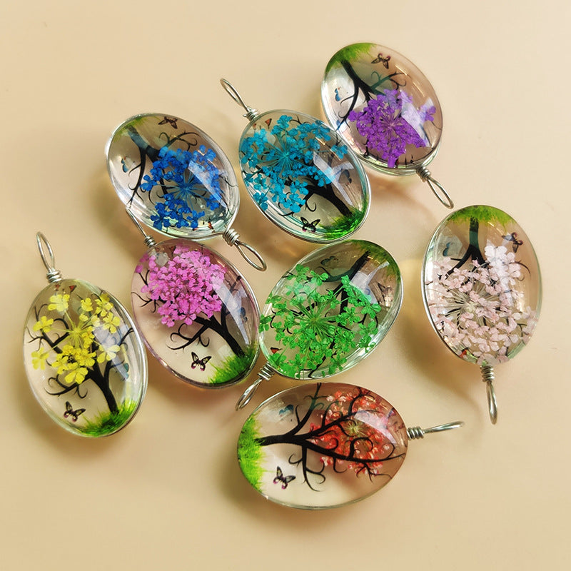 Tree Preserved Fresh Flower Artificial Crystal Oval Starry Sky Plant Necklace