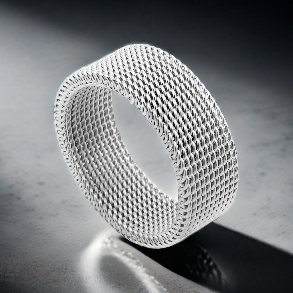 Men's Mesh Stainless Steel Elastic Hollow Gold Rings