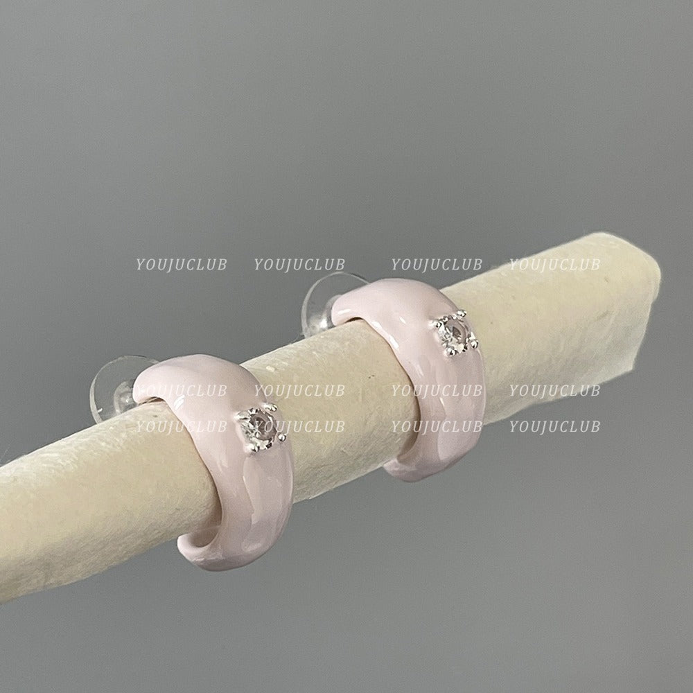 Needle Pink Enamel Diamond Female Niche Rings