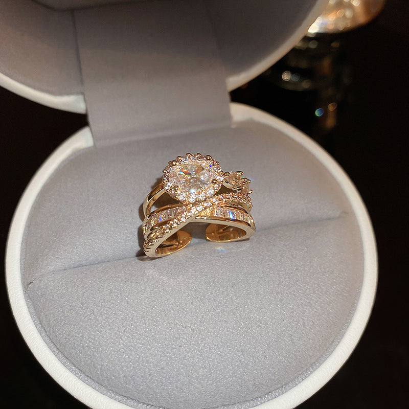 Women's Shining Diamond Snake-shaped Sier Open Advanced Texture Simple Trendy Cool Ring