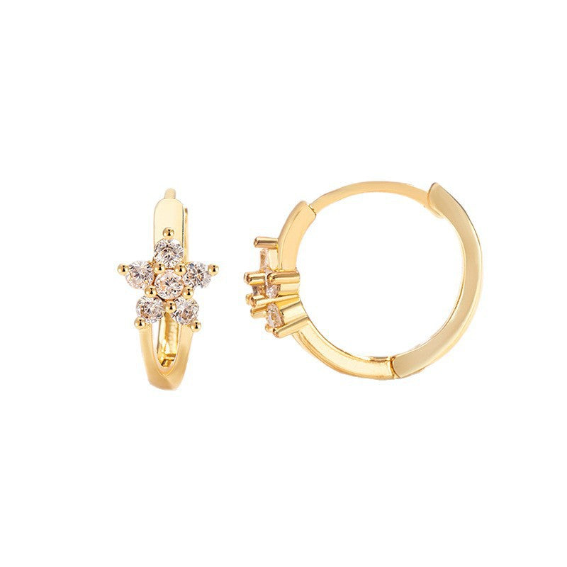 Flash Flower Clips Light Luxury High-grade Design Female Five Petal Ear Buckle
