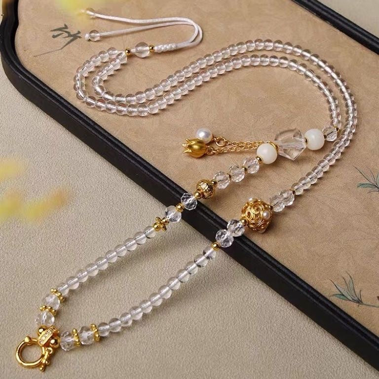 Tega Thai Amulet Chain Crafts Rope White Crystal Adjustable Buckle Necklace