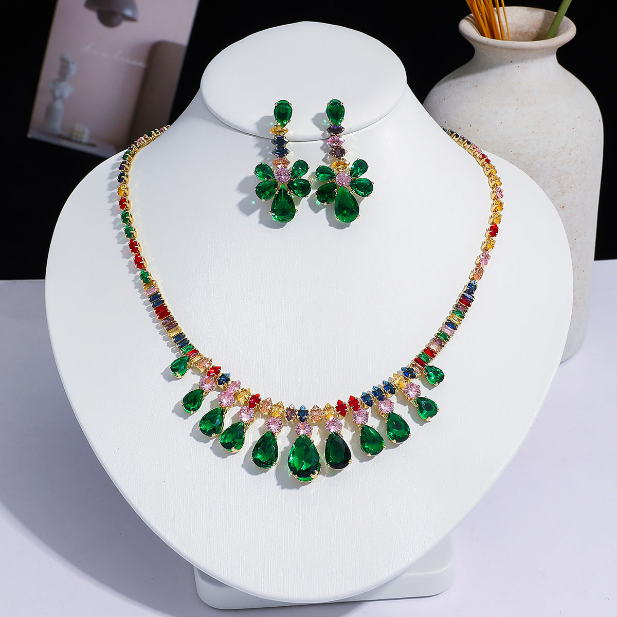 Fashion Trend Zircon Green Butterfly Tassel Necklace