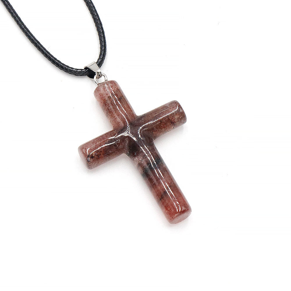 Stone Pink Crystal Christmas Gift Cross Sweater Chain Pendants