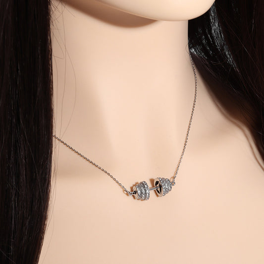Full Diamond Hip Hop Copper Dumbbell High Necklace