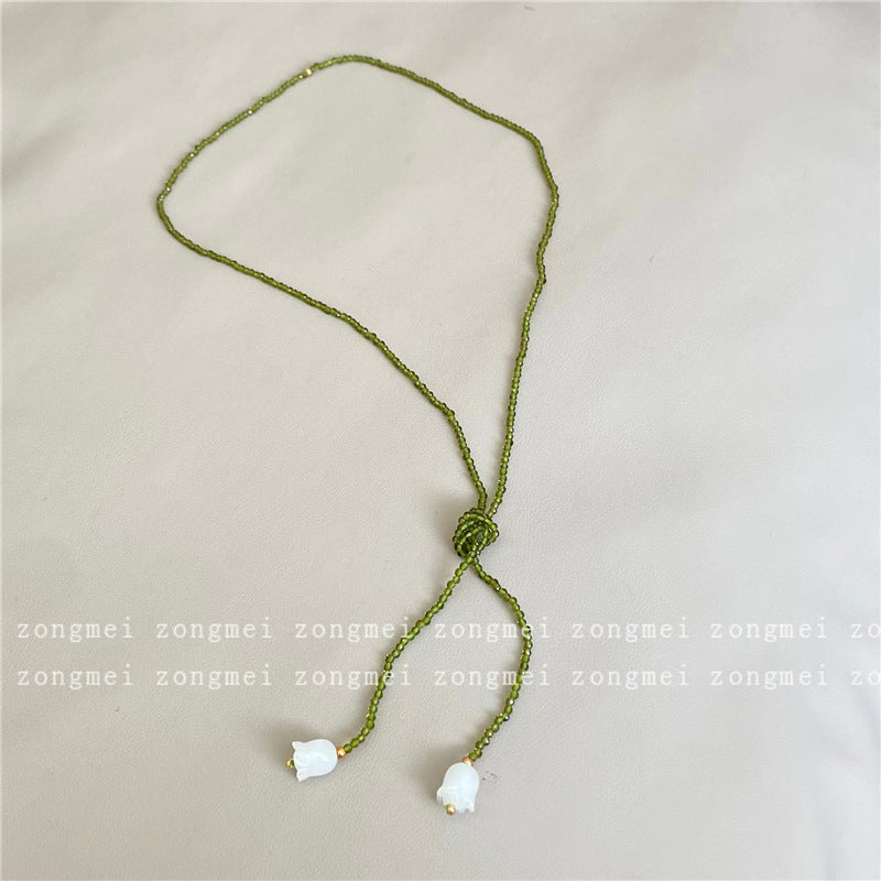 Wearing Methods Natural White Jade Lily Olive Green Crystal Winding Necklaces