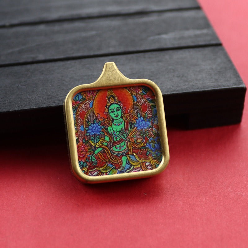 Tibetan Square Hand Painted Golden Outline Eight Patron Pendants