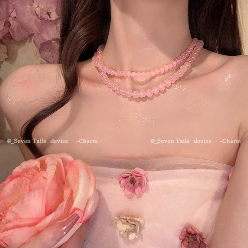 French Natural Cherry Blossom Pink Pearl High-grade Stackable Necklaces