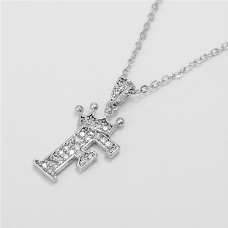 Zircon Crown English Letter Design Gold Clavicle Necklace