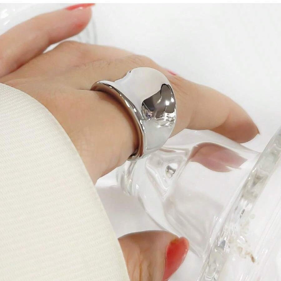 Women's Titanium Steel Wide Surface Real Gold Electroplated Glossy Simple Rings