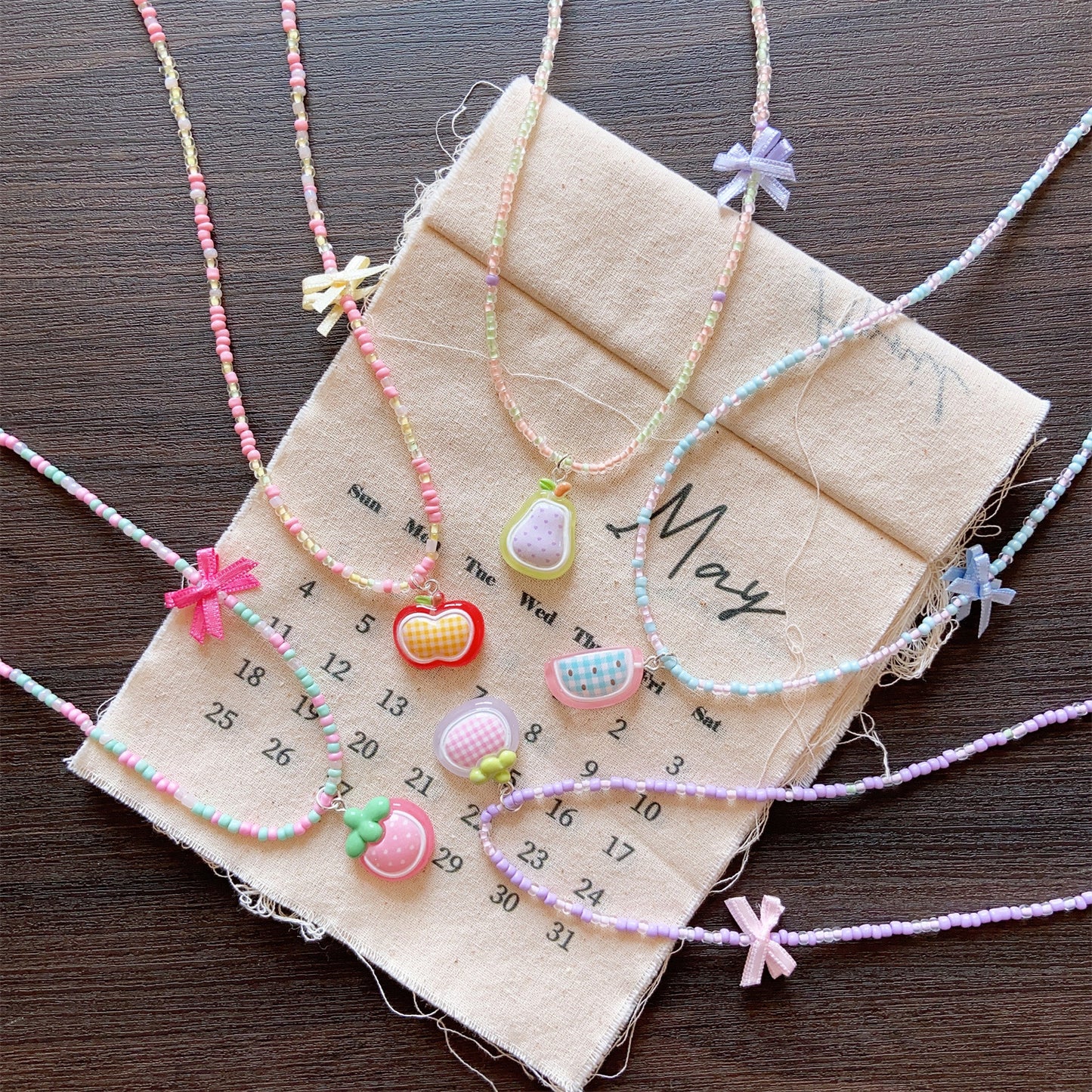 Seaside Style Colorful Beaded Bow Clavicle Chain Necklace