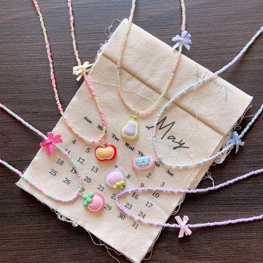 Seaside Style Colorful Beaded Bow Clavicle Chain Necklace