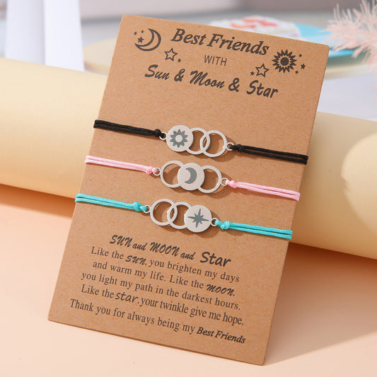 Friendship Creative Stainless Steel Laser Sun Moon Bracelets