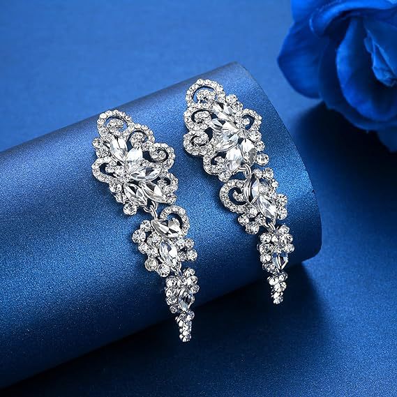 Shining Full Diamond Elegant Beautiful Flowers Symmetrical Long Tassel Earrings
