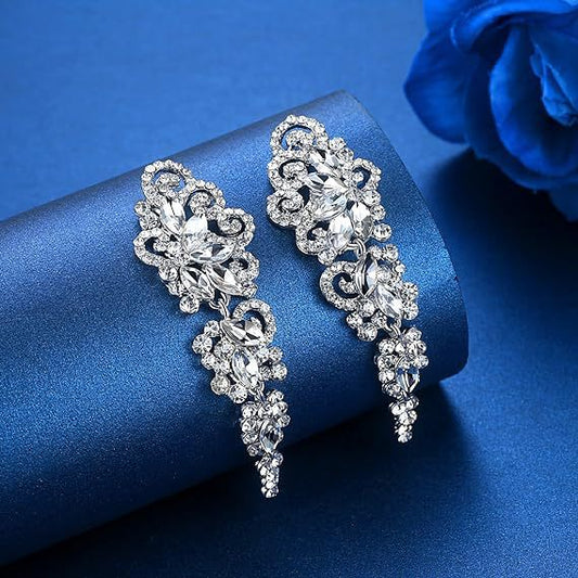 Shining Full Diamond Elegant Beautiful Flowers Symmetrical Long Tassel Earrings