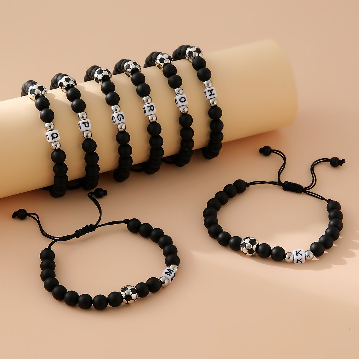 Women's & Men's Black Frosted Football Letters Adjustable For Bracelet