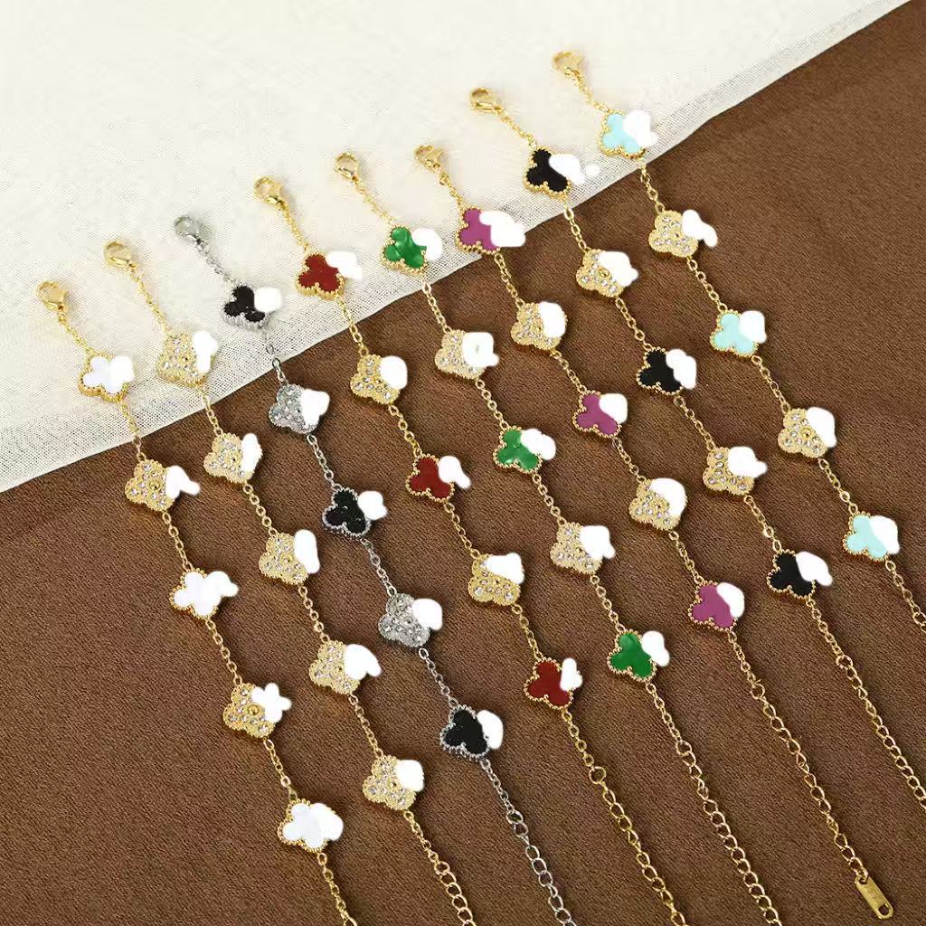 Four-leaf Clover With Diamond Real Gold Bracelets
