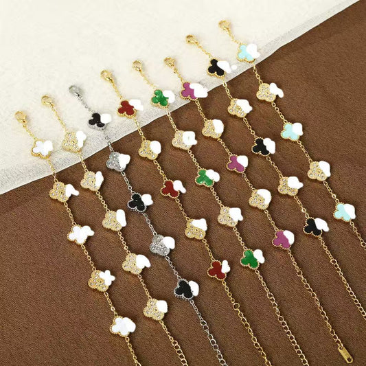 Four-leaf Clover With Diamond Real Gold Bracelets