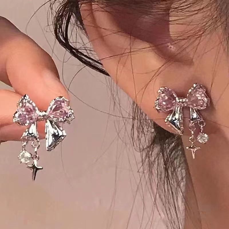 Women's Star Bright Bow Zircon For Niche Design Earrings