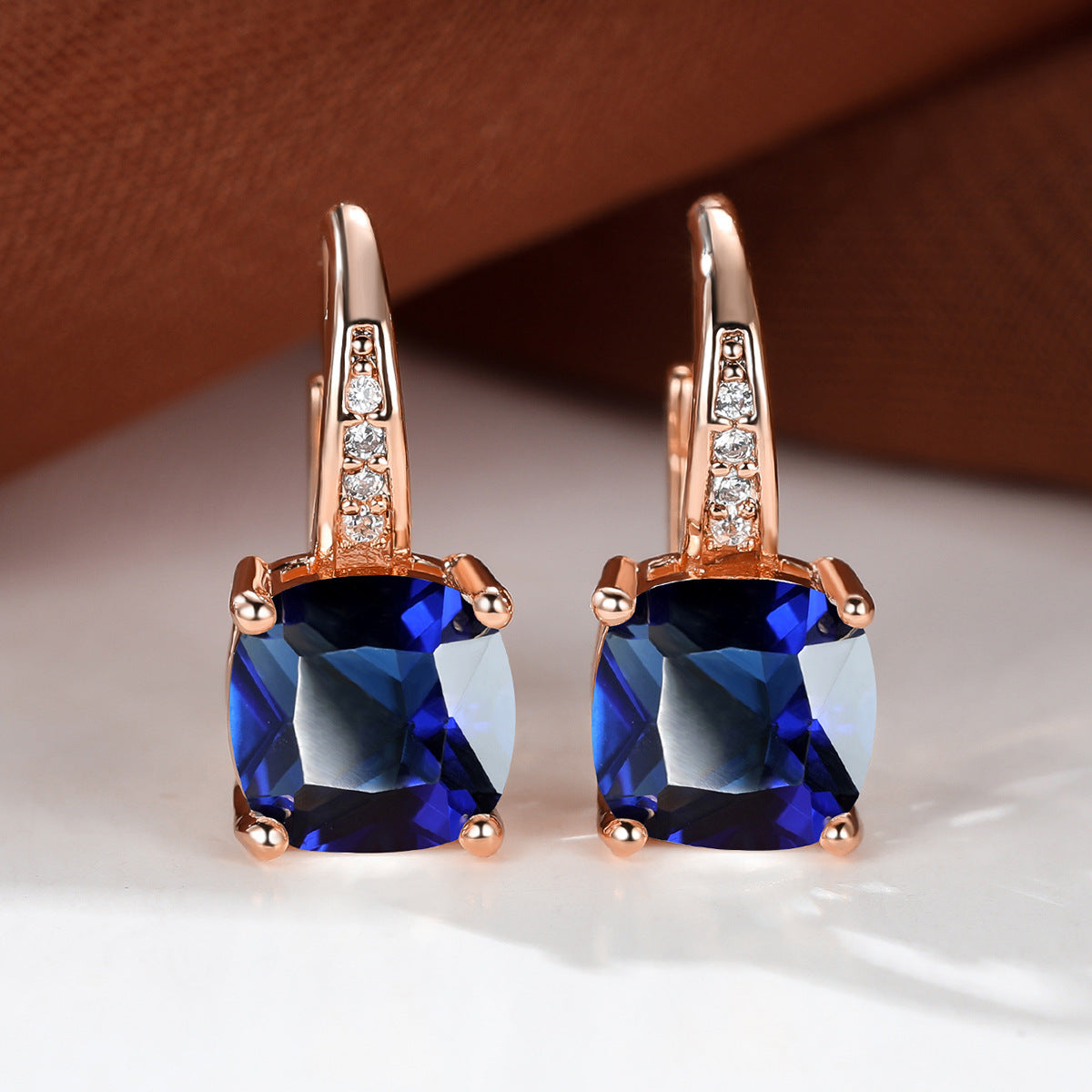 Women's Square Zircon Inlaid Ear Hook Korean Fashion Style Stud Earrings