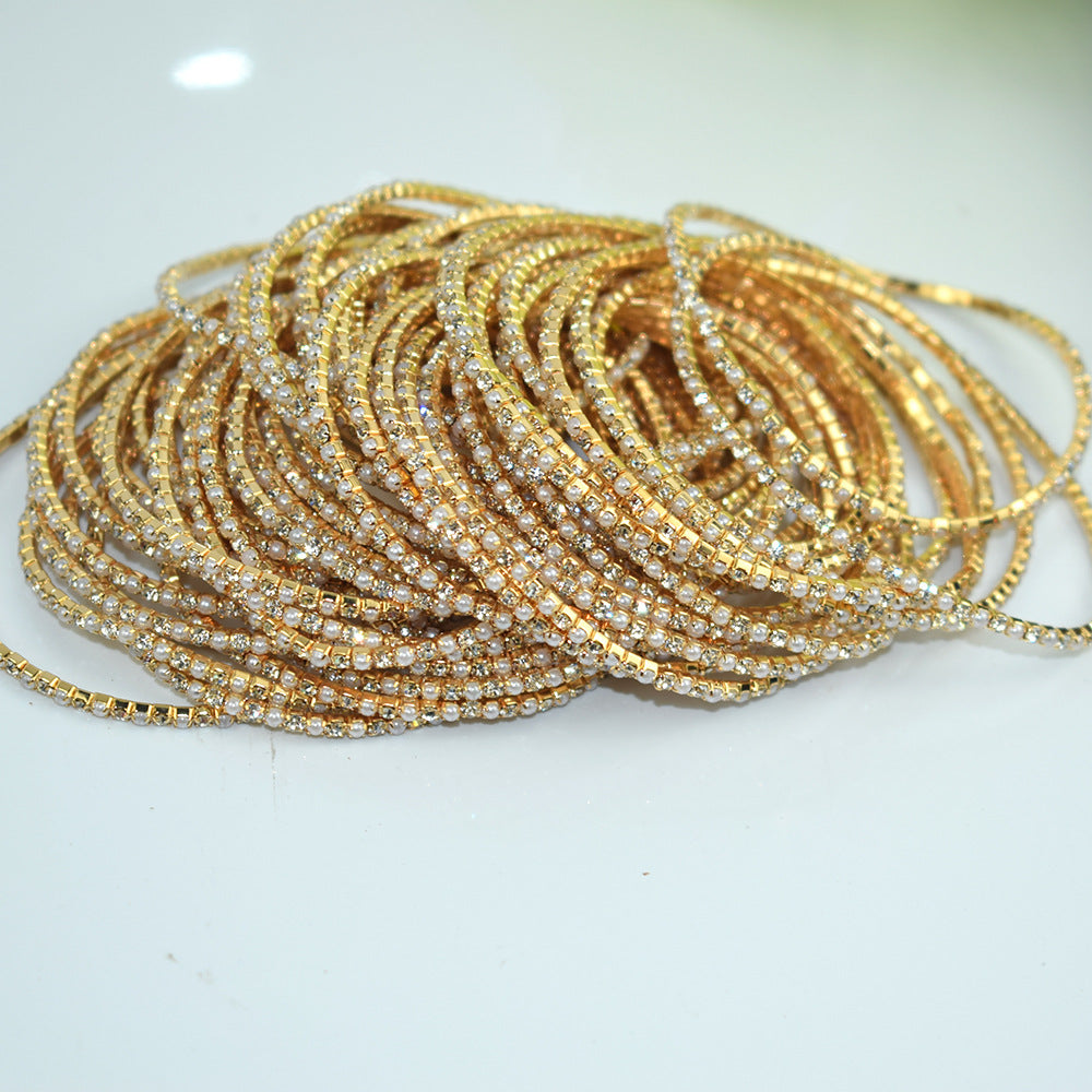 Single Row Indian Rhinestone Thin Stretch Full Bracelets